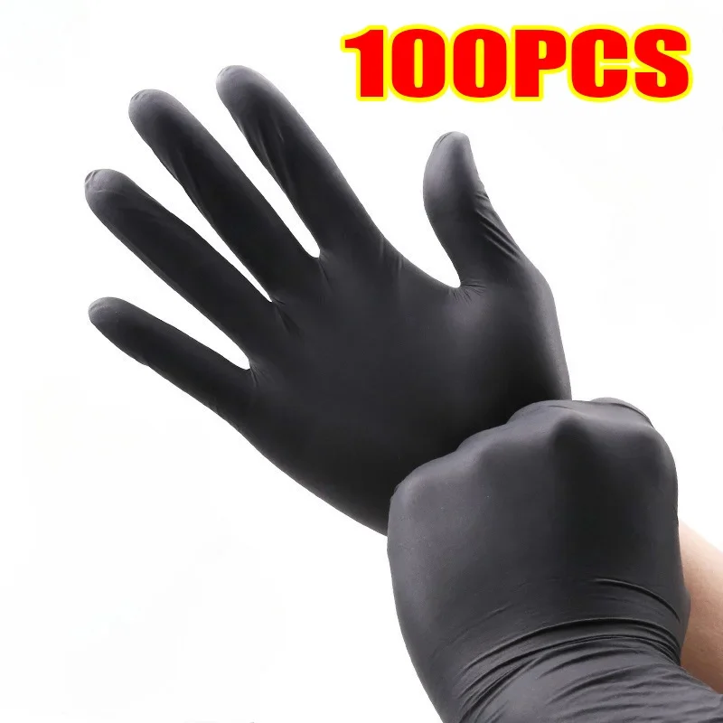 Nitrile gloves 100pcs black Rubber gloves house cleaning tools latex disposable gloves work motorcycle kitchen washing dishes