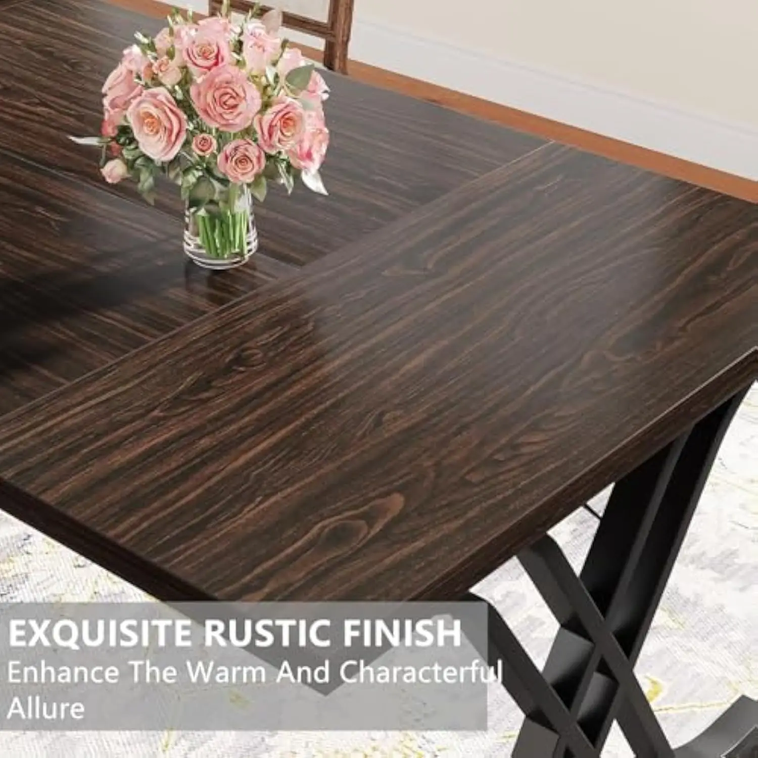 Dining Table for 4-6 People, 63 Inch Industrial Large Kitchen Table with Heavy Duty Metal Frame, Rectangle Wood Dining Room Ta