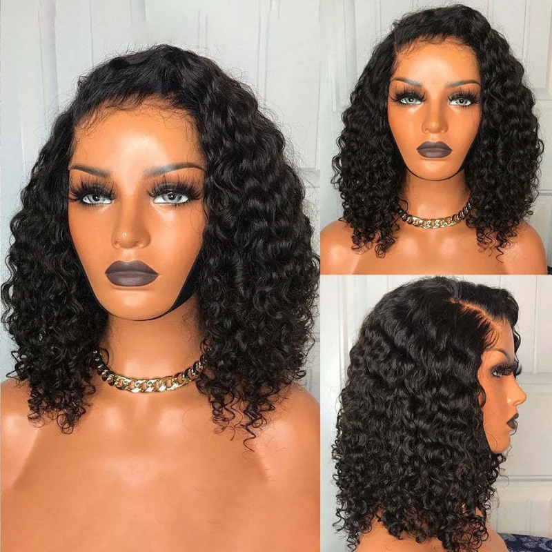 European and American synthetic fiber front short , women's curly bob lace wig