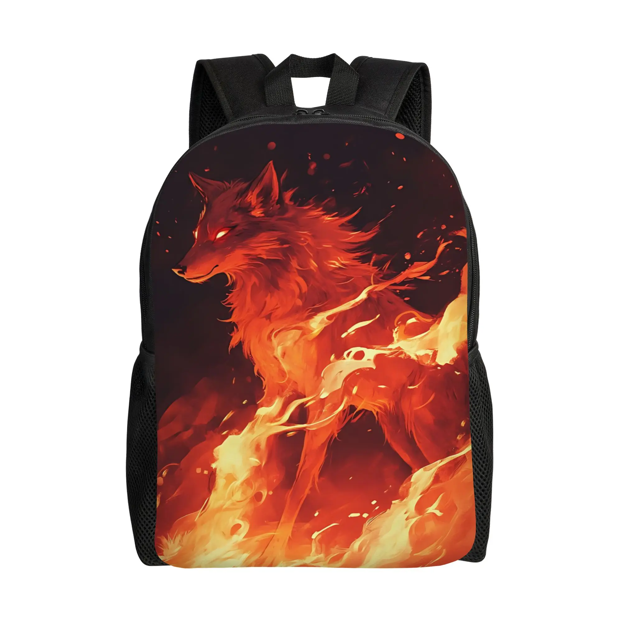 Fashion Halloween Print Flame Wolf Fire Texture Art Print backpack  mochila Adjustable Strap Work Office Zipper Closure Rucksack
