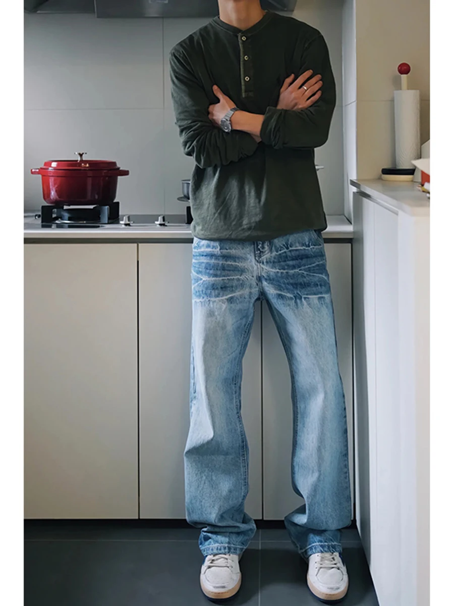 

Blue Lightning Cra Denim Jeans Men's Vintage Knife Straight Leg Pants High Street Vibe Micro Flared Jeans Stand Fit Jeans