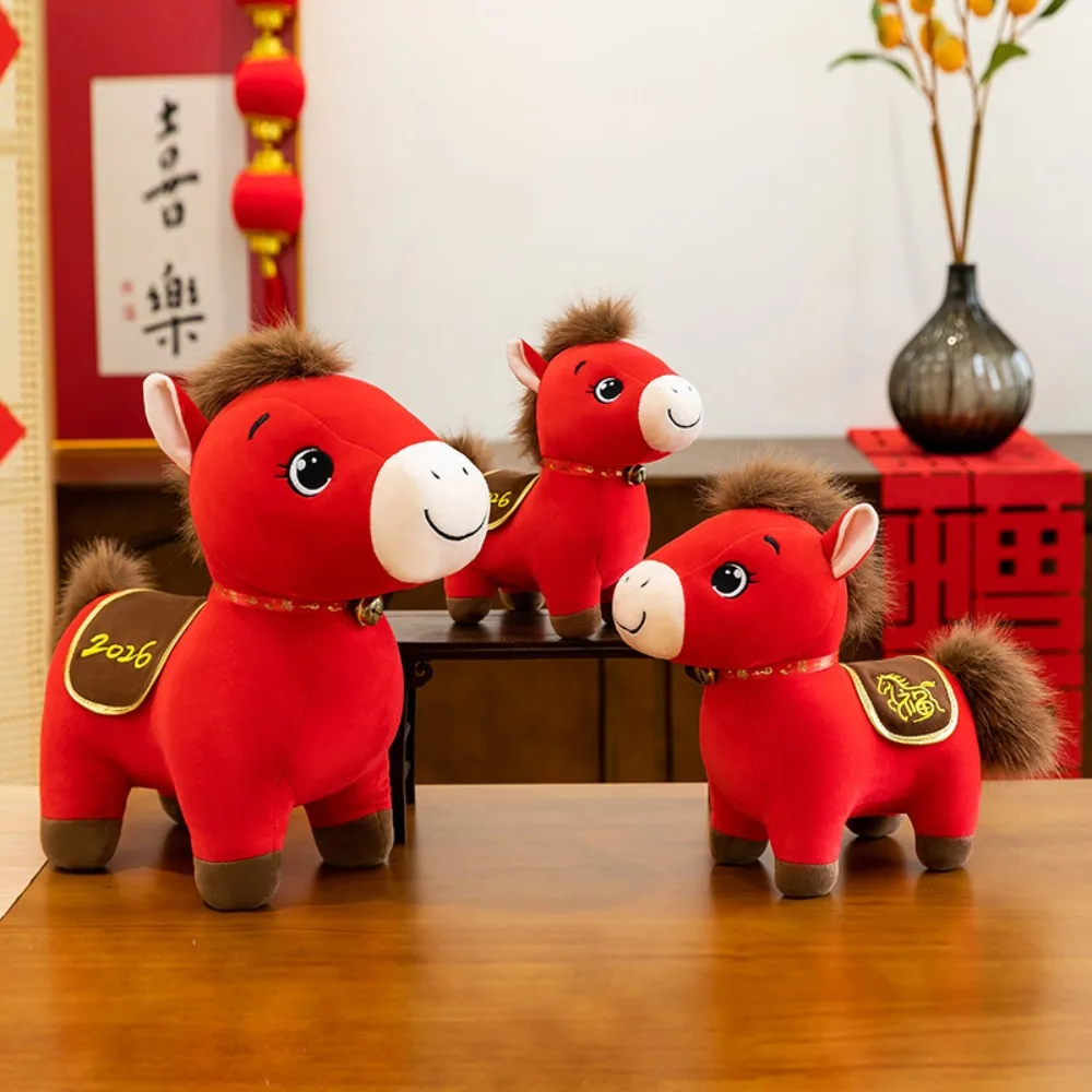 2026 Anno del cavallo Zodiaco Cavallo Figurina Morbido Farcito Lettera Stampa Peluche Cavallo Bambola Realistico Cavallo Decorativo Peluche