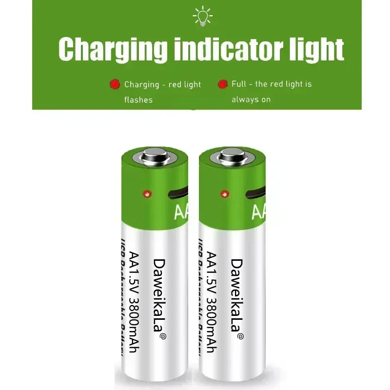 2024 New USB 1.5V AA Rechargeable Battery  3800 mAh li-ion battery for remote control mouse Electric toy battery + Type-C Cable