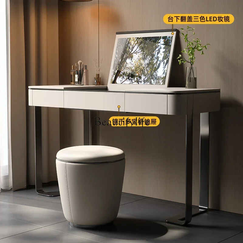 

yj32 Italian minimalist flip dresser, modern minimalist leather art small table with mirror makeup table