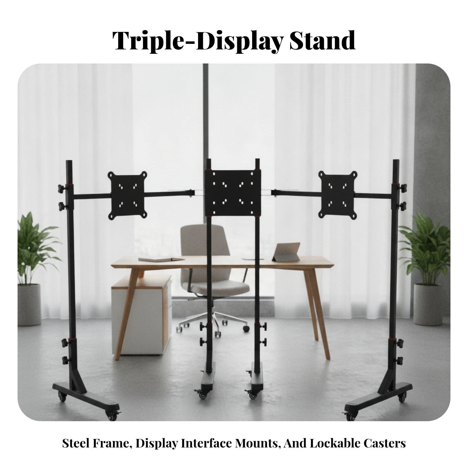 Floor Monitor Stand with Wheels Heavy-Duty Rolling Monitor Stand Easy to Move Adjustable for Professionals, Offices, Classrooms