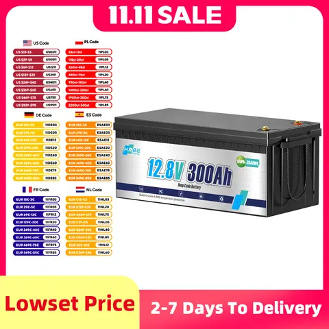 HRBEEnergy 12V 300AH LiFePO4 리튬 배터리 팩 RV 배터리 해양 태양광 트롤링 모터 모터홈 캠핑카용 200A BMS 포함