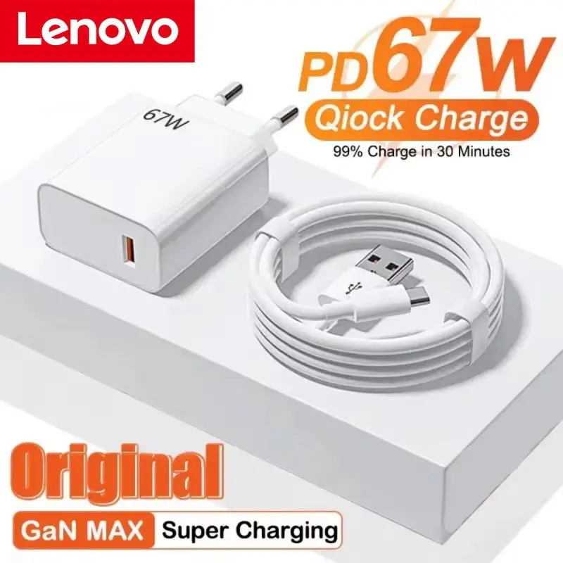 New Lenovo 67W QC 3.0 Quick Charging USB Fast Charger Mobile Phone Charger Adapter 6A USB Type C Cable For Xiaomi Huawei Samsung