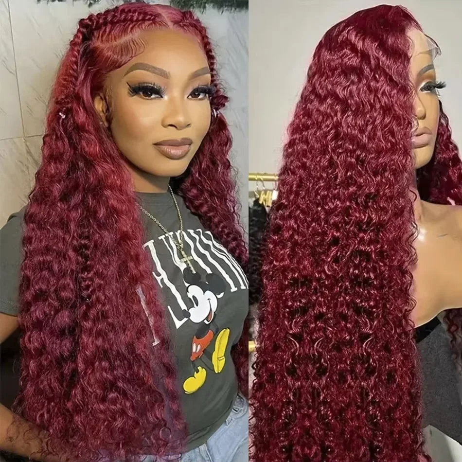 

Colored 13x4 hd lace front curly wigs on Sale Burgundy Deep Wave 13x6 lace frontal wig human hair for women Choice Cosplay