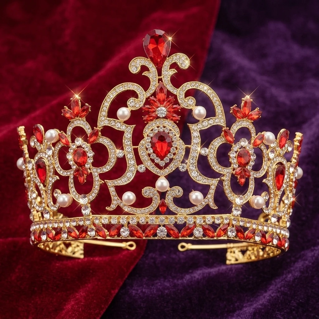 Red Alloy Rhinestone Crown Stage Performance 2 Pieces Set With Durable Electroplated Finish For Adults And Kids - view 2