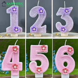 Purple Pink Barbei Birthday Beautiful Birthday Number Candles Sparkling for Cake Topper Decoration Flower Pure Bee Honey Candles