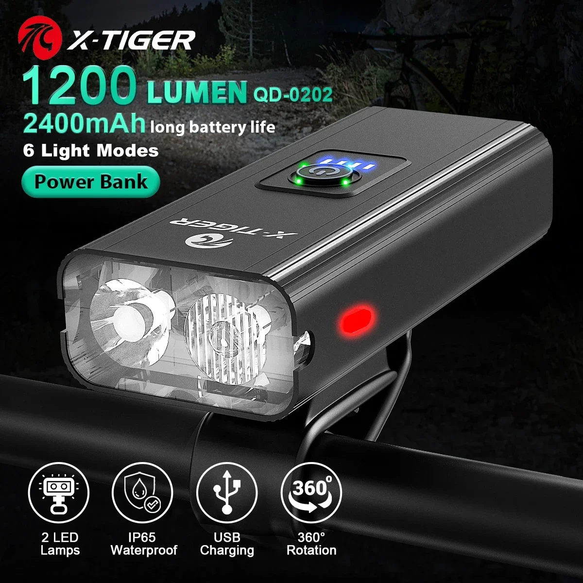 X-Tiger Bike Light Koplamp Fiets Lamp Met Power Bank Oplaadbare Led 5200Mah Mtb Fiets Light Zaklamp Fiets accessoires