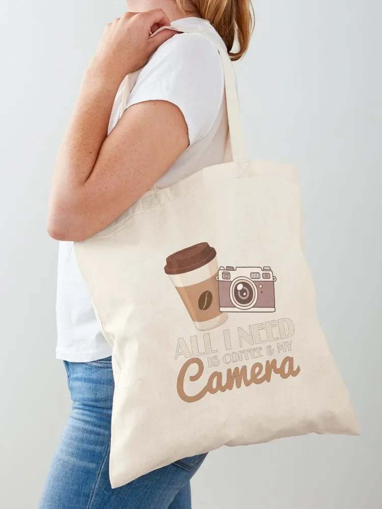 All I Need Is Coffee And My Camera Tote Bag reusable shopping bag free delivery bags canvas tote Woman shopper bag