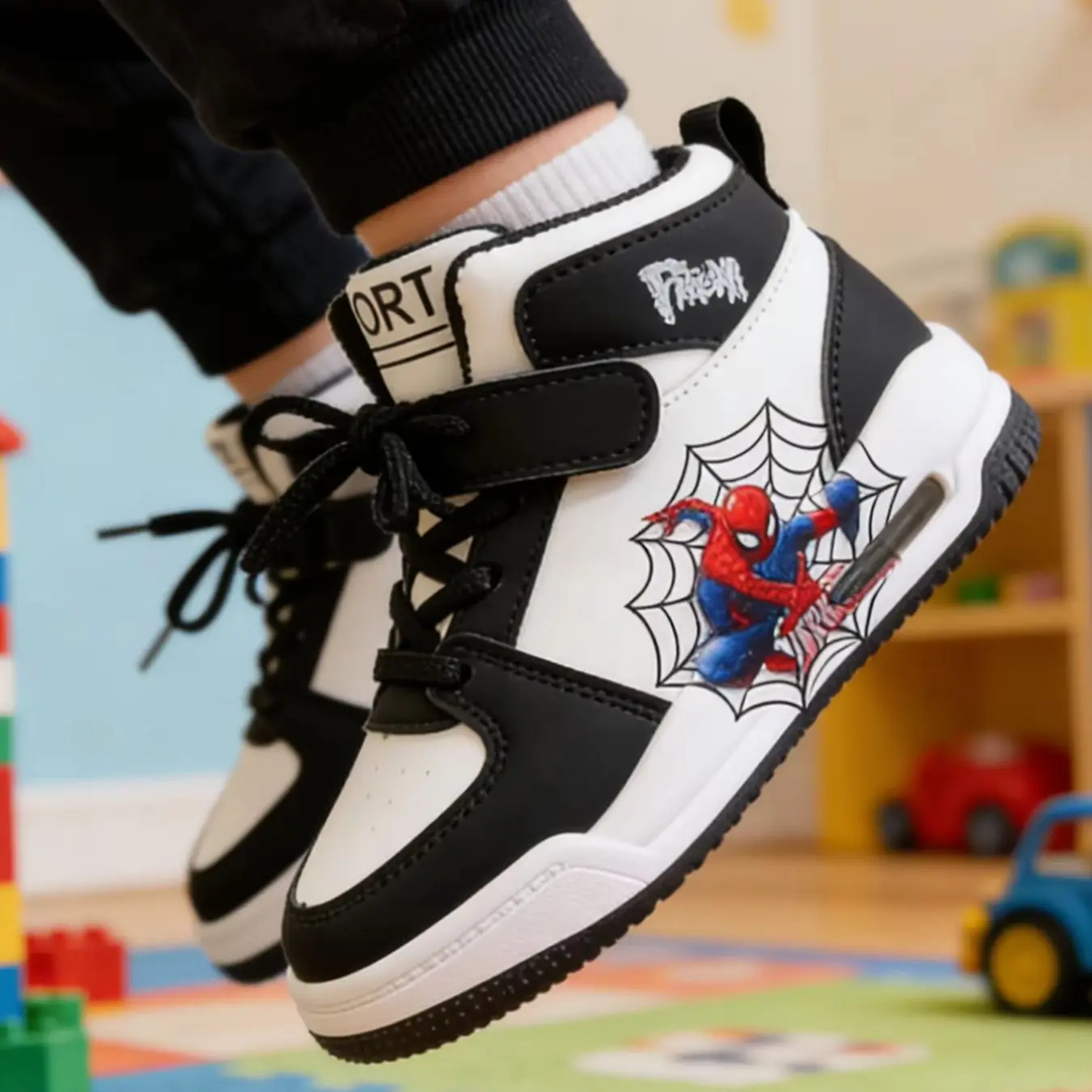 

Marvel Kids'Casual Shoes Sneakers Ankle-High Shoes PU Leather Spring Shoes For Boys Velcro Anti-slip Black Blue Shoes Size 26-37