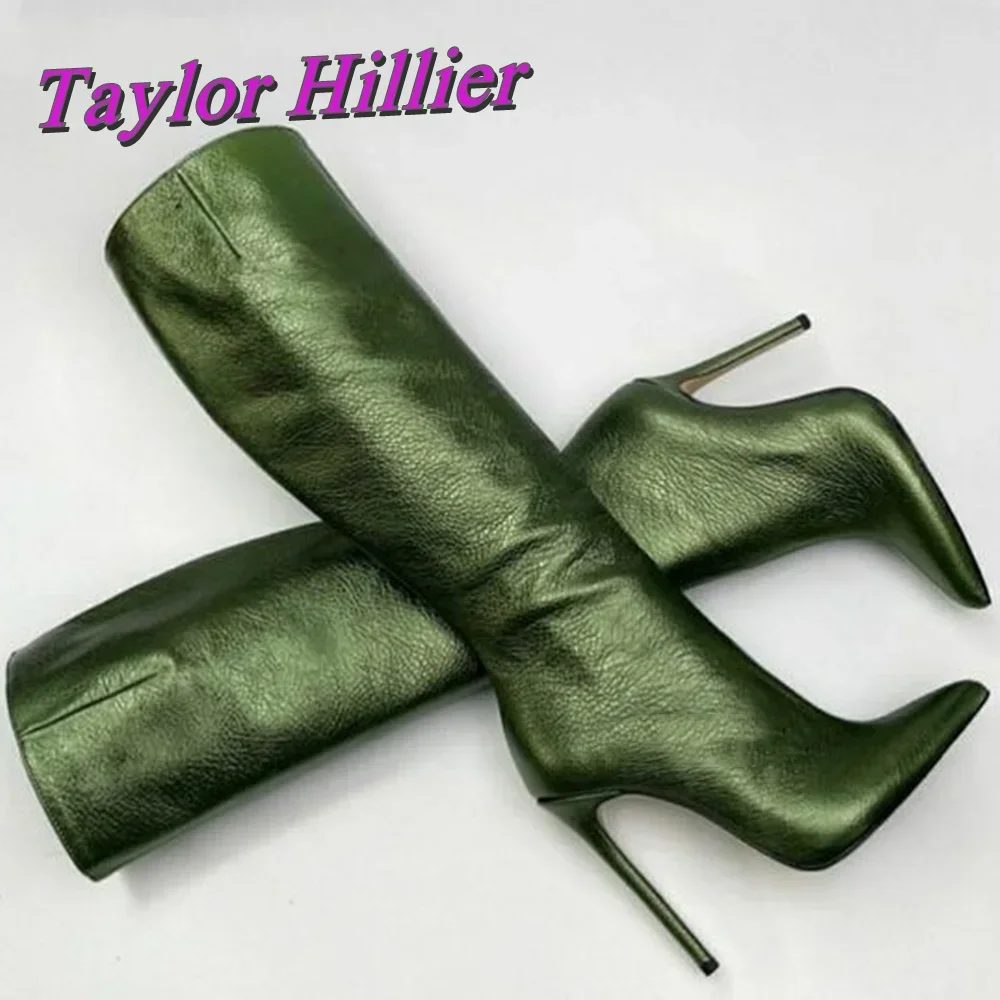 

Retro Solid Long Boots Pointed Toe Botas Mujer Knee-High Leather Shoes Slip On Hollow Stiletto Autumn Winter Women Dress 2024