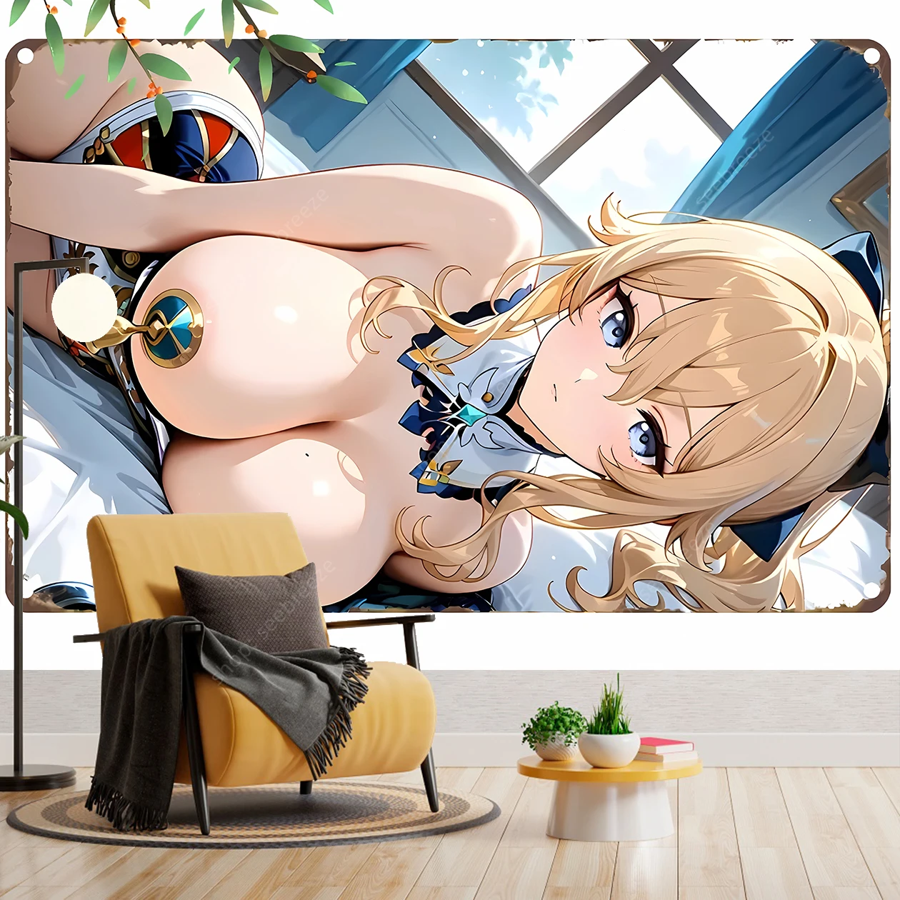 Anime Blonde Heroine Elegant Attire Tapestry Soft Lighting Nature Art Bedroom Gaming Room Decor Premium Artwork Wall Hanging