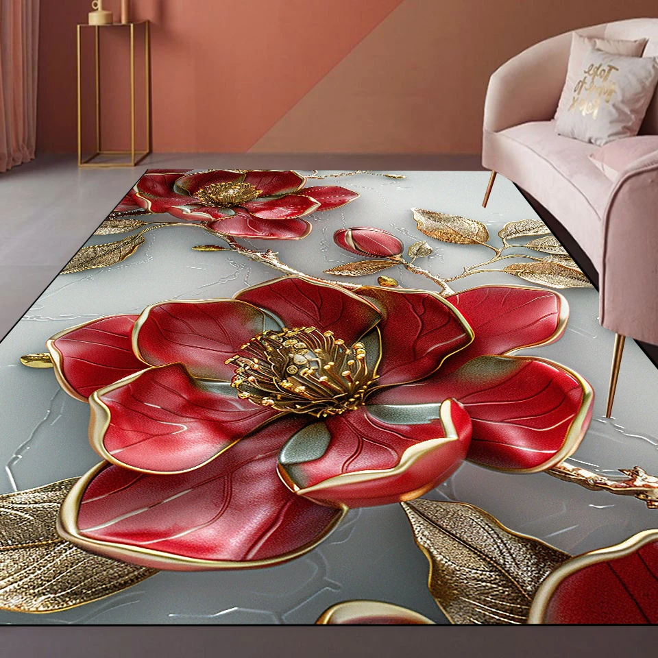 Light Luxury Living Room Carpets 3D Flower Decoration Large Rugs Modern Home Sofa Side Floor Mat Bedroom Bedside Soft Foot Mats
