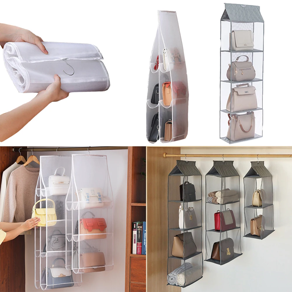 Hanging Wardrobe Handbag Storage Bag Transparent Dust-proof  Pouch Organizer Bag Space-saving Door Hanging Bag Large Capacity