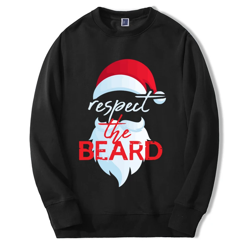 Respect The Beard Santa Hoodie Claus Funny Christmas Crewneck Fashion Oversize Tracksuit Man Sportswear Print Red Hat Graphic