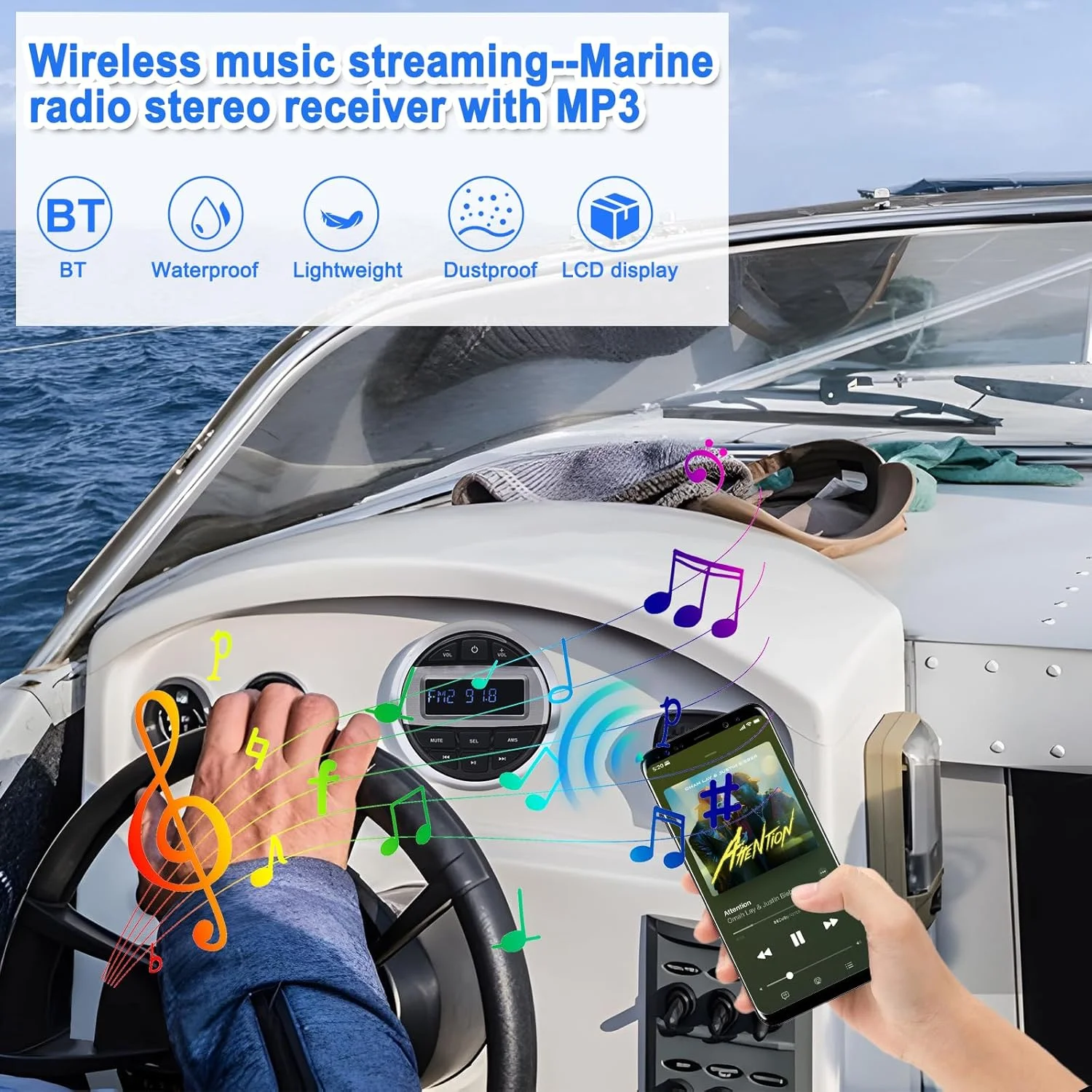 Pemutar MP3 Stereo Laut Penerima Radio Stereo Perahu Tahan Air FM AM Kompatibel dengan Bluetooth untuk Boot Kapal Pesiar Laut ATV UTV