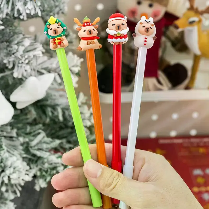 1/5Pcs Christmas Capybara Gel Pen Cute Cartoon Stationery Smooth Writing Pens Kawaii School Office Supplies Festival Prize Gift
