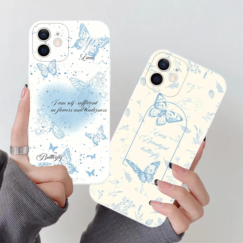 

Blue Butterfly Bow Flower Phone Case For iPhone 16 15 11 12 14 13 Pro Max Mini X XSMax XR 7 8 Plus SE4 16e Cute Silica Covers