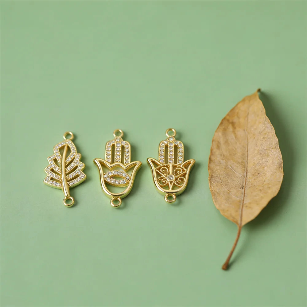 

2Pcs Link Connectors Brass Zirconia Leaf Palm Charms for DIY Jewelry Necklace Bracelet Making Openwork Accessories for Women Men