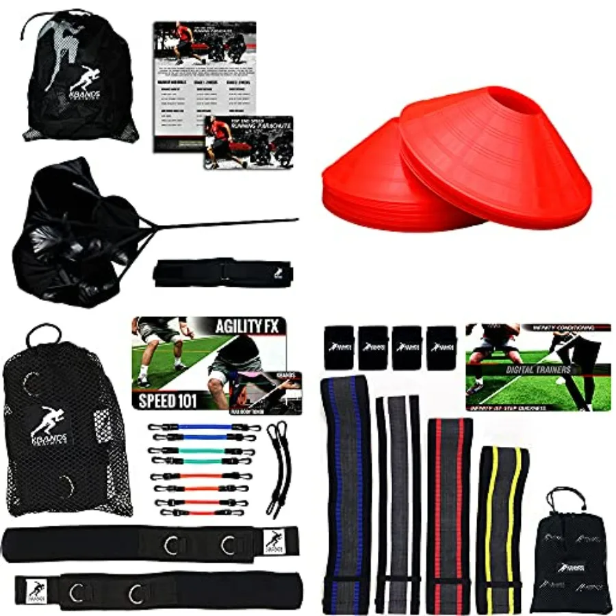 

Athlete Variety Speed Package ( Leg Bands, 10 Speed Agility Cones, 4 Infinity Mini Loop Hip Bands, and Dual Running Parachutes)