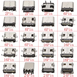 10Pcs Type-C USB Connector 2/6/16/24 Pin Female Charging Port Jack PCB SMD SMT DIY USB-C Socket Solder DIY Repair Adapter