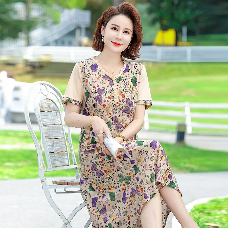 New Fashion Casual Summer Vintage Slim Dresses V-Neck Butterfly flowerl Elegant Party Dress Women Clothing