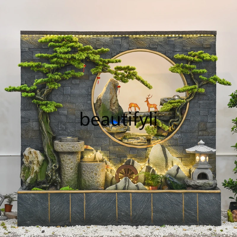 Chinese-style flowing water curtain wall screen fountain large floor-to-ceiling lucky ornament