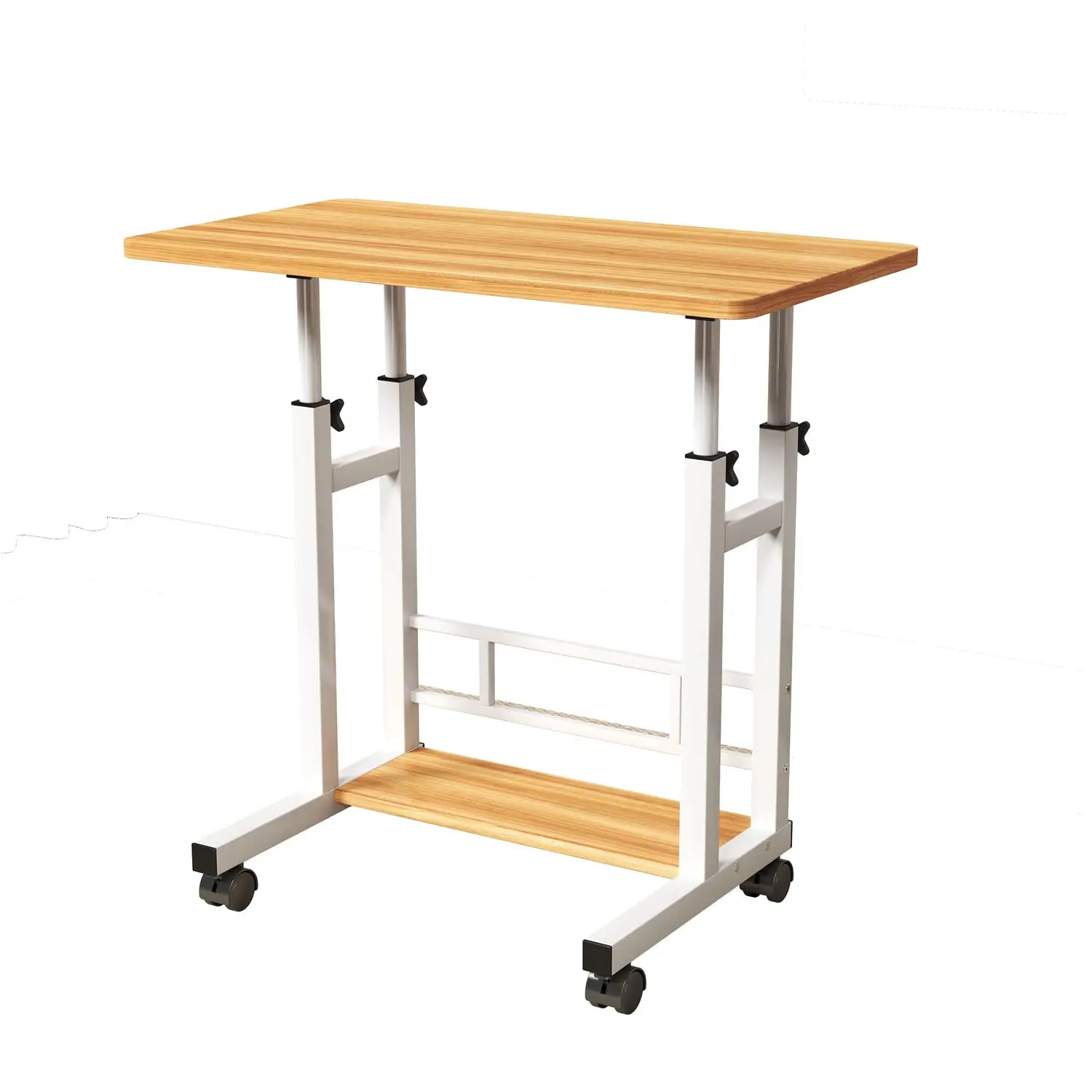 Mobile Standing Desk Adjustable Height, 31.5' X 15.75' Small Portable Laptop Desk with Storage Basket, Rolling Computer Workstation for Home Office, Fits Walking Pad and Treadmill