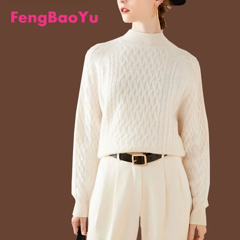 

Fengbaoyu Autumn Winter 100% Pure Cashmere Sweater Female 2023 Base Coat Thickening Fashion Half Turtleneck Warm Inside Sweater