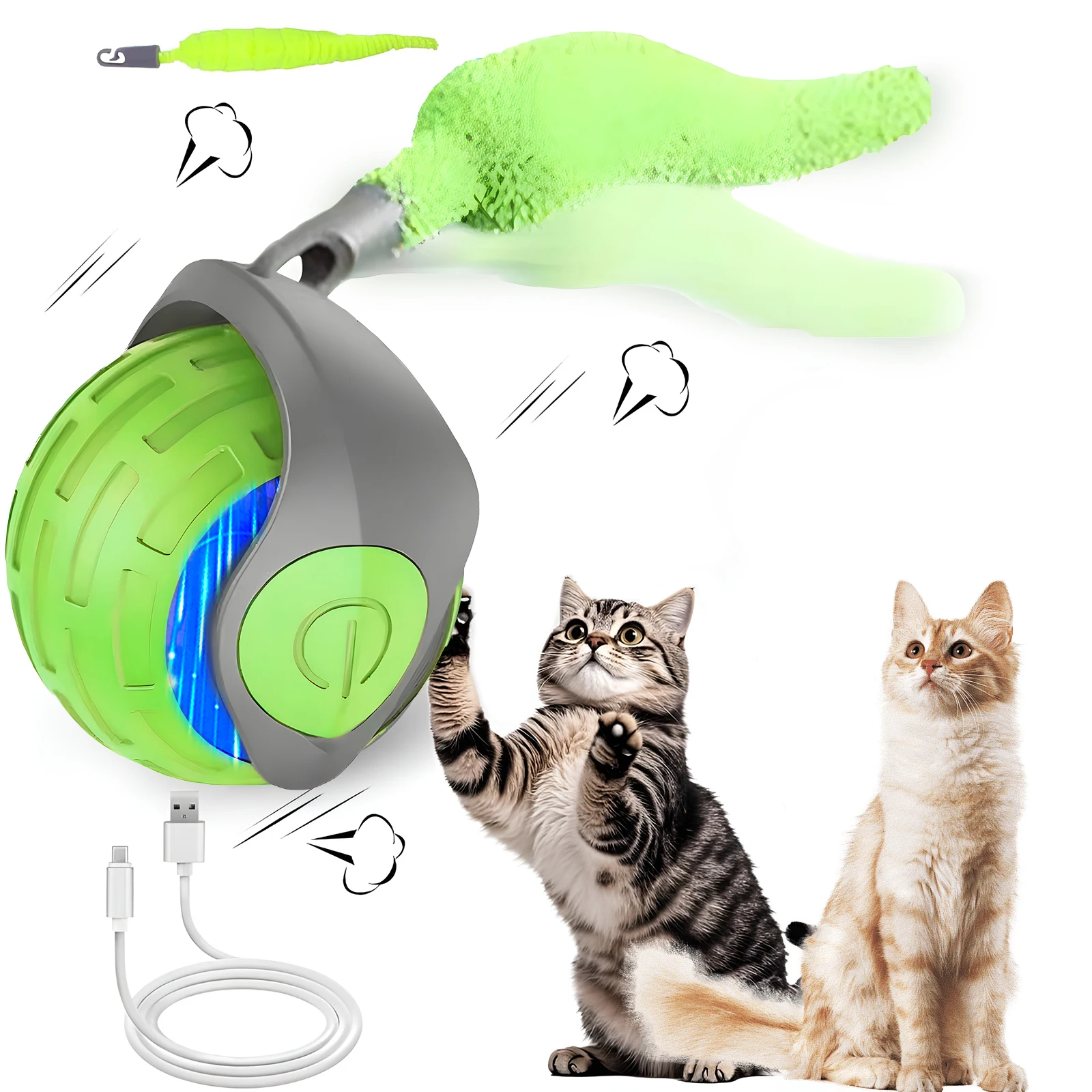 

Rechargeable Interactive Cat Toy Ball Automatic Rolling Ball Faux Tail Imitate Mouse Smart Obstacle Avoidance Rolling Cat Ball