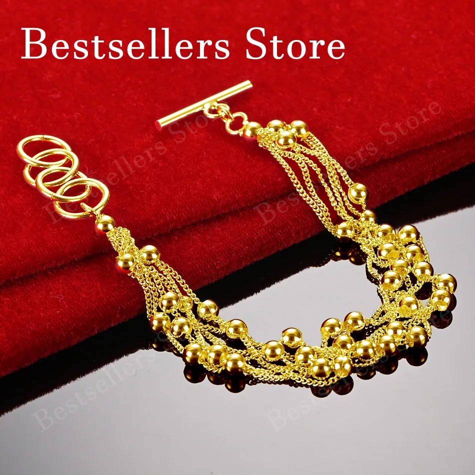 925 Sterling Silver 18K Gold Plated Exquisite Tassel Beaded Bracelet Fashionable Women's Wedding Jewelry