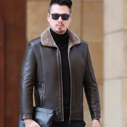 YX-225 Genuine Leather Jacket Men's Fur All-in-One Casual Thickening Plus Fleece Sheepskin Plus Fertilizer Plus Size Winter