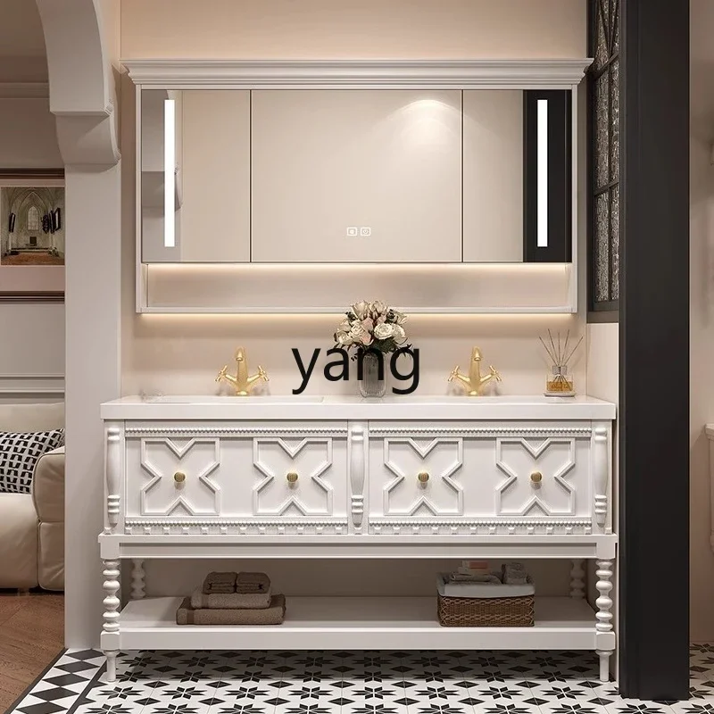 

yjq French retro bathroom cabinet combination bathroom slate seamless integrated hand washbasin