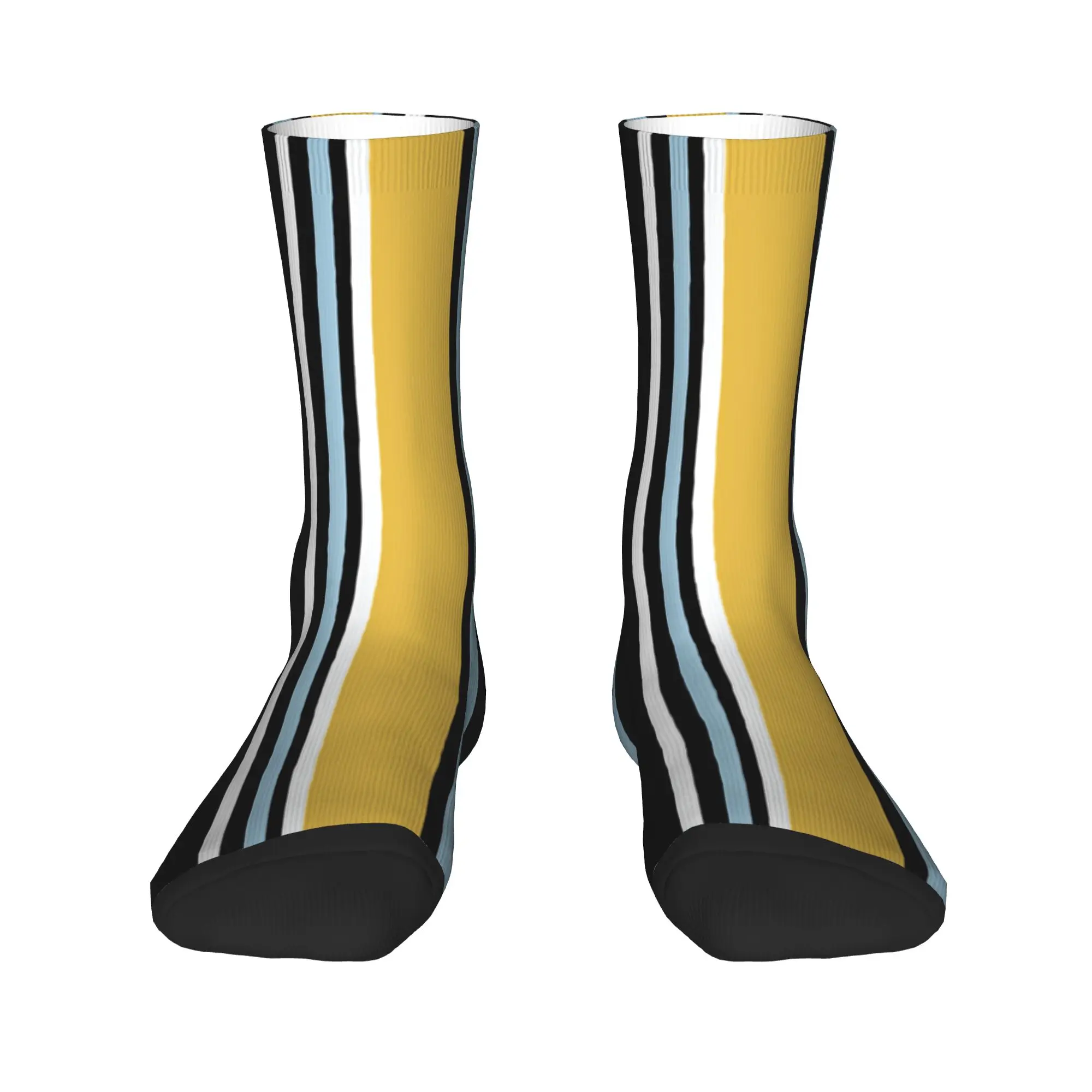 Mustard Yellow Black Light Blue White Vertical Stripe Socks  Gothic Stockings Autumn Anti Sweat Women Men Socks Running Socks