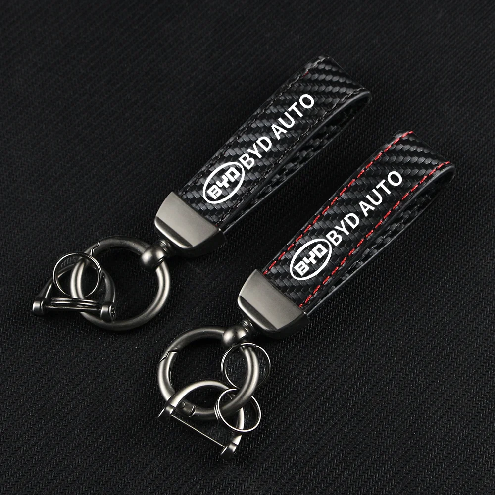 

Car Carbon Fiber Leather Rope Keychain Keyring For BYD Atto 3 Act 3 Tang F3 E6 Dmi Yuan plus Song plus ev f0 f3 Qin Accessories