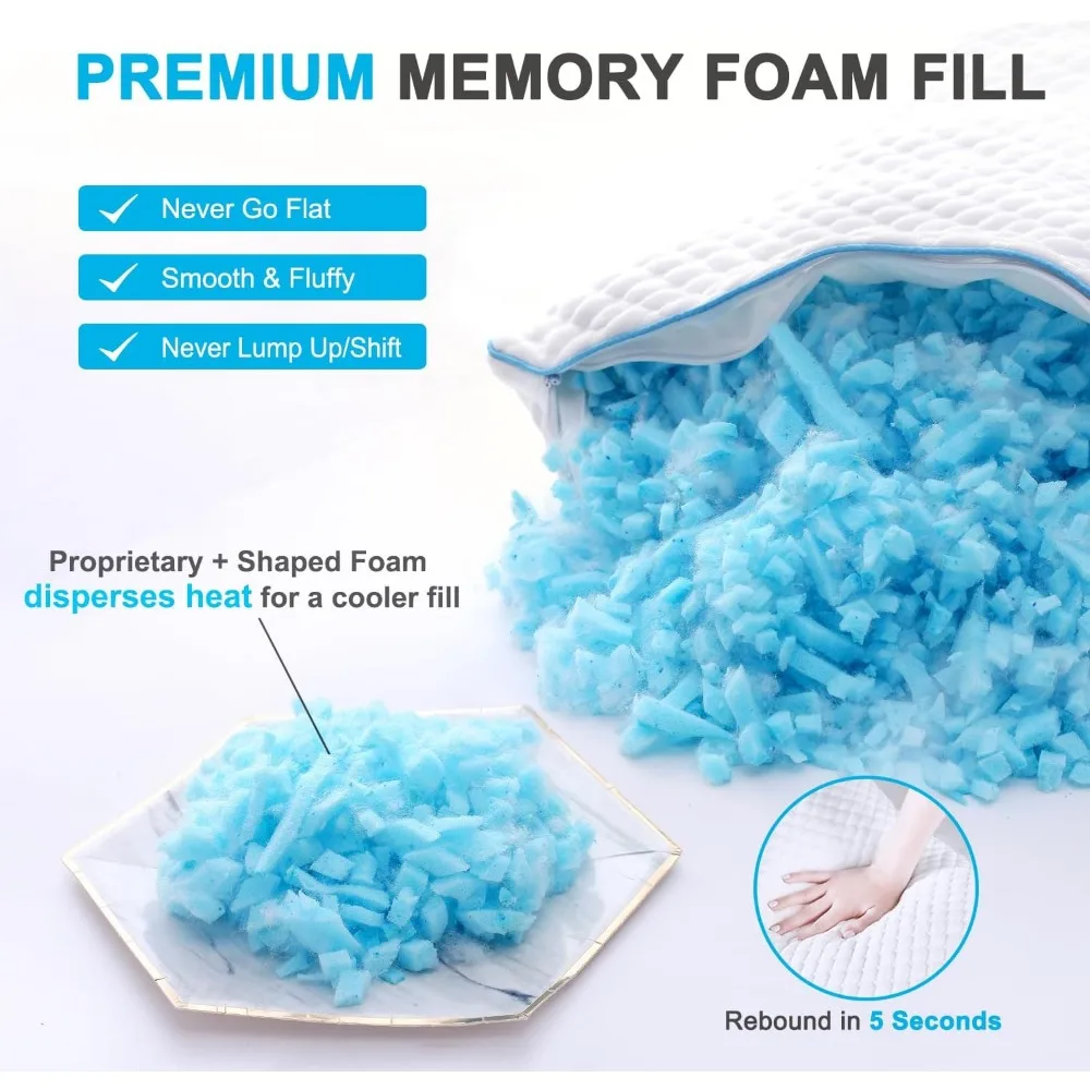 مجموعة وسائد سرير تبريد بحجم كوين مكونة من قطعتين، إسفنج ميموري فوم ممزق لجميع النوم، وسائد جل ثابتة قابلة للتعديل مقاس 20 × 30 بوصة
