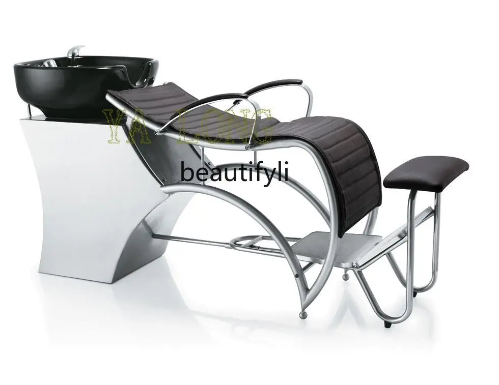 Lying Half High-End Shampoo Chair Hair Saloon Dedicated Ceramic Basin Stainless Steel Hair Flushing Bed