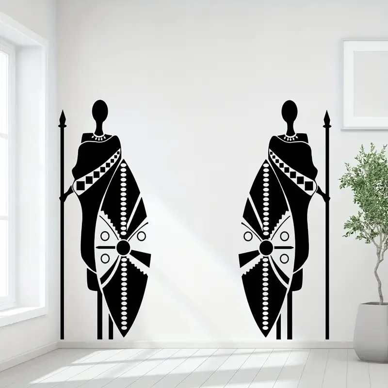 1pc Tribe Wall Sticker, African Tribe Female Warrior Pattern Self-Adhesive Wall Stickers, Bedroom Entryway Living Room Porch Hom