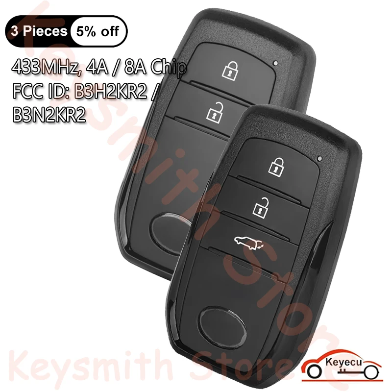 

Умный автомобильный ключ-брелок KEYECU с 2/3 кнопками, чипом 4A/8A, частотой 433 МГц для Toyota Yaris 2020-2025 (B3H2KR2 / B3N2KR2)