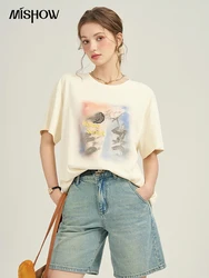 MISHOW Thin Oil Painting Printed T-shirt 2024 Summer Short Sleeve Slim Top Round Neck Casual Loose Tees Office Lady MPD26T0264