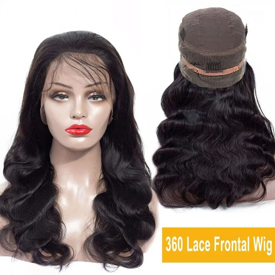 360 Full Lace Frontal Human Hair Wigs body wave natural black Pre-plucked baby hair transparent lace front wig extension