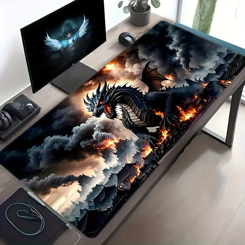 VIKAMA Fantasy Black Dragon XXL Gaming Mouse Pad Anti Slip Large Desk Mat Fire Cloud Pattern Keyboard Pad Gamer Desktop Decor