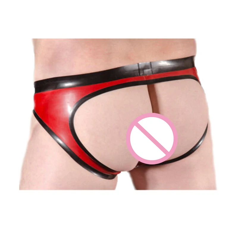 Handgemachte Latex-Slip Unterwäsche Rot mit Schwarz Öffnen Hüfte Sexy Gummi Fetisch Party Engen Shorts