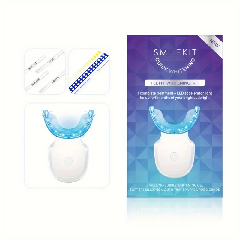 Rechargeable teeth whitening kit with led blue light accelerator