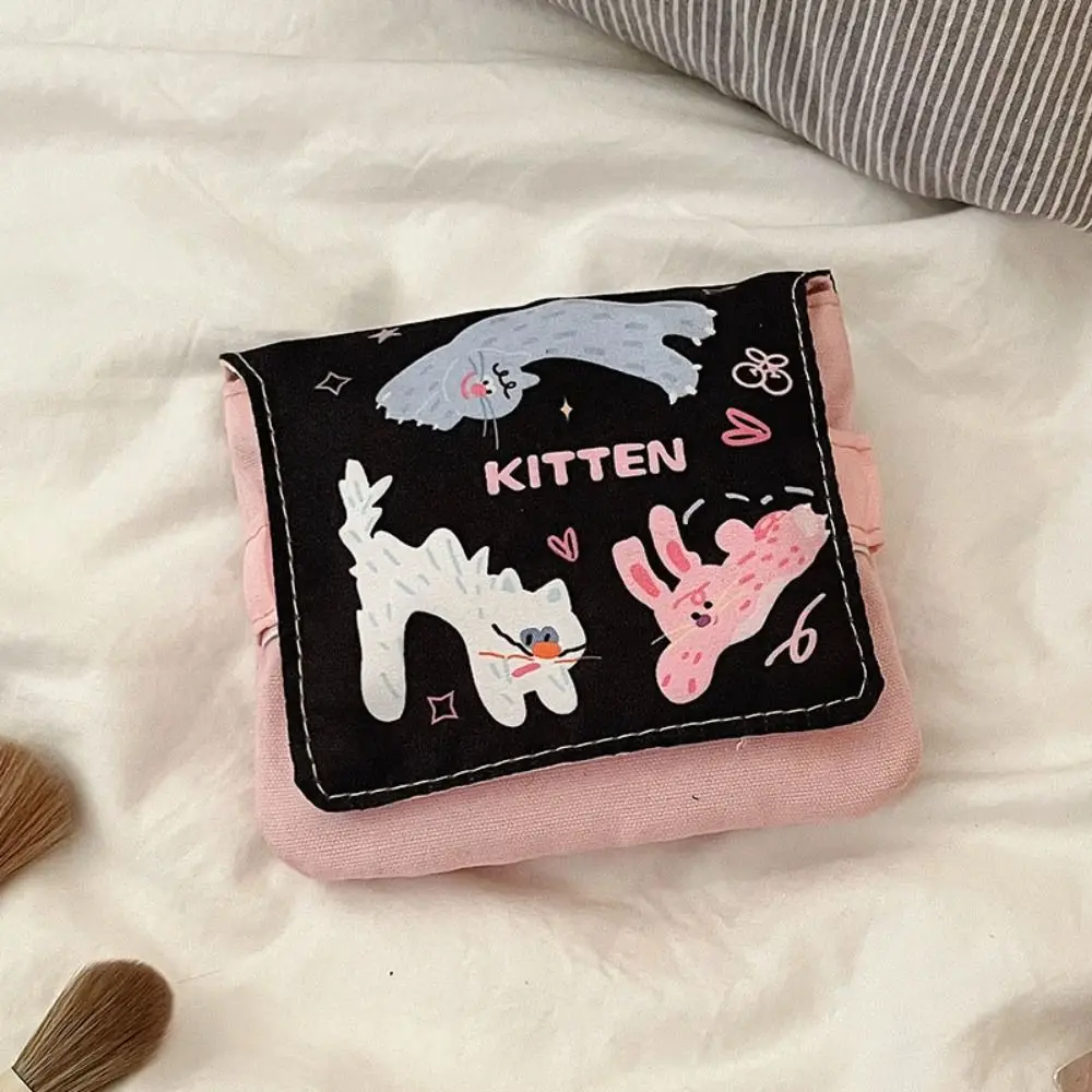 Cat Mini Cosmetic Bag Large Capacity Korean Style Sanitary Napkin Storage Bag Makeup Bag Small Item Bag Cartoon Coin Purse Women