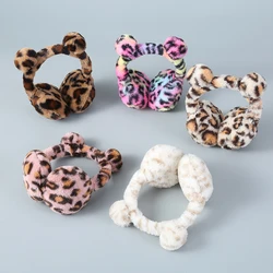 Plush Leopard Print Earmuffs for Men Women Winter Autumn Keep Warm Cute Y2K Harajuku Gothic Foldable Ear Protectors Covers