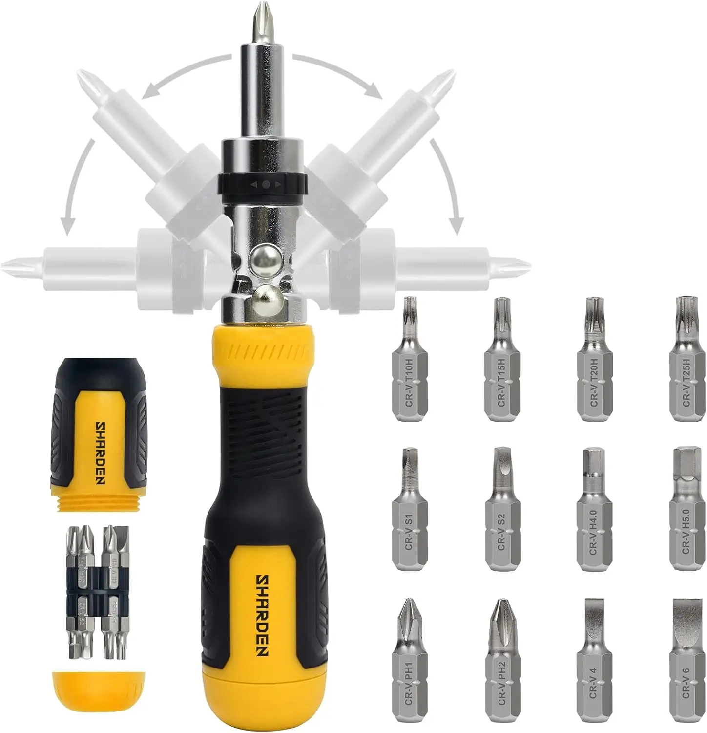 

13-in-1 Ratcheting Multi Bit Screwdriver, 180° Pivoting, Magnetic Bit Holder, CRV Steel